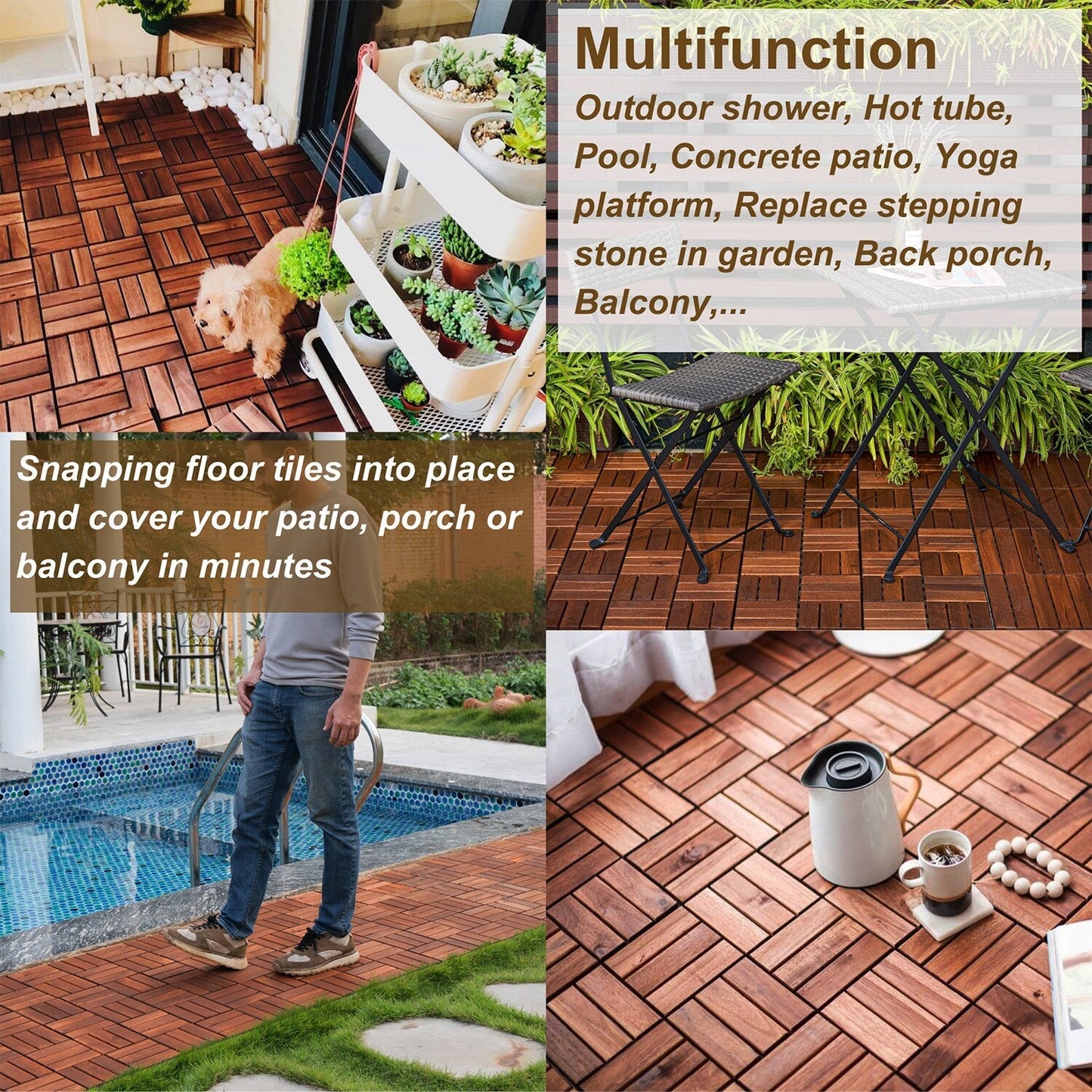 Bybafun 12-in x 12-in 10-Pack Brown Pattern 2 Prefinished Tigerwood Deck Tile