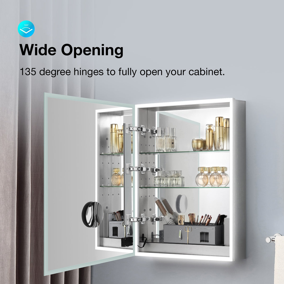 allen + roth Landen 24-in x 30-in Lighted LED Surface/Recessed Mount Silver Mirrored Soft Close Medicine Cabinet with Outlet