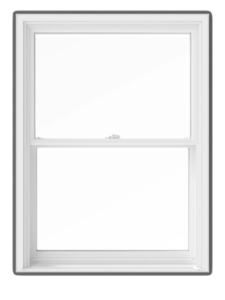 Pella 150 Series Replacement 27-1/2-in x 65-1/2-in White Vinyl Low‑E Argon Double-Hung Window, Full Screen Included