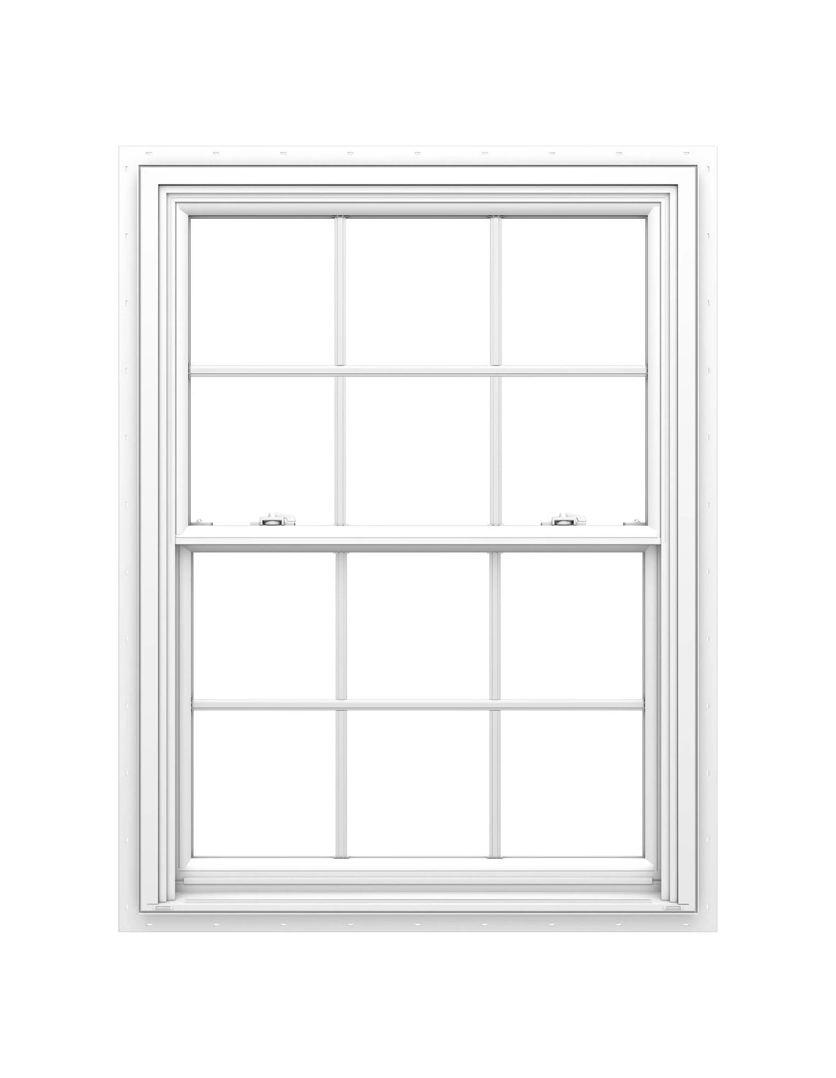 Pella 150 Series New Construction 47-1/2-in x 35-1/2-in White Vinyl Low‑E Argon Double-Hung Window with Grids, Full Screen Included
