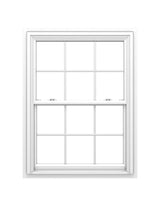 Pella 150 Series New Construction 31-1/2-in x 45-1/2-in White Vinyl Low‑E Argon Double-Hung Window with Grids, Full Screen Included