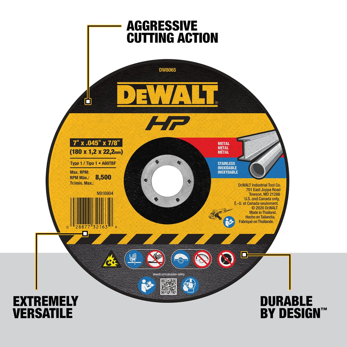 DEWALT Aluminum Oxide 7-in 60-Grit Grinding Wheel, Type 1, 7/8-in Arbor