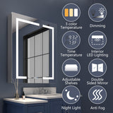 ExBrite 30-in x 36-in Lighted LED Fog Free Surface/Recessed Mount Silver Mirrored Soft Close Medicine Cabinet with Outlet