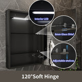 ExBrite 20-in x 30-in Lighted LED Fog Free Surface/Recessed Mount Matte Black Mirrored Soft Close Medicine Cabinet with Outlet