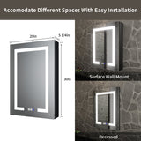 ExBrite 20-in x 30-in Lighted LED Fog Free Surface/Recessed Mount Matte Black Mirrored Soft Close Medicine Cabinet with Outlet