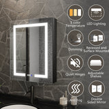ExBrite 24-in x 30-in Lighted LED Fog Free Surface/Recessed Mount Matte Black Mirrored Soft Close Medicine Cabinet with Outlet
