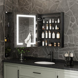 ExBrite 24-in x 30-in Lighted LED Fog Free Surface/Recessed Mount Matte Black Mirrored Soft Close Medicine Cabinet with Outlet