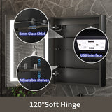 ExBrite 24-in x 30-in Lighted LED Fog Free Surface/Recessed Mount Matte Black Mirrored Soft Close Medicine Cabinet with Outlet