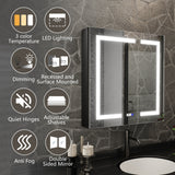 ExBrite 30-in x 30-in Lighted LED Fog Free Surface/Recessed Mount Matte Black Mirrored Soft Close Medicine Cabinet with Outlet