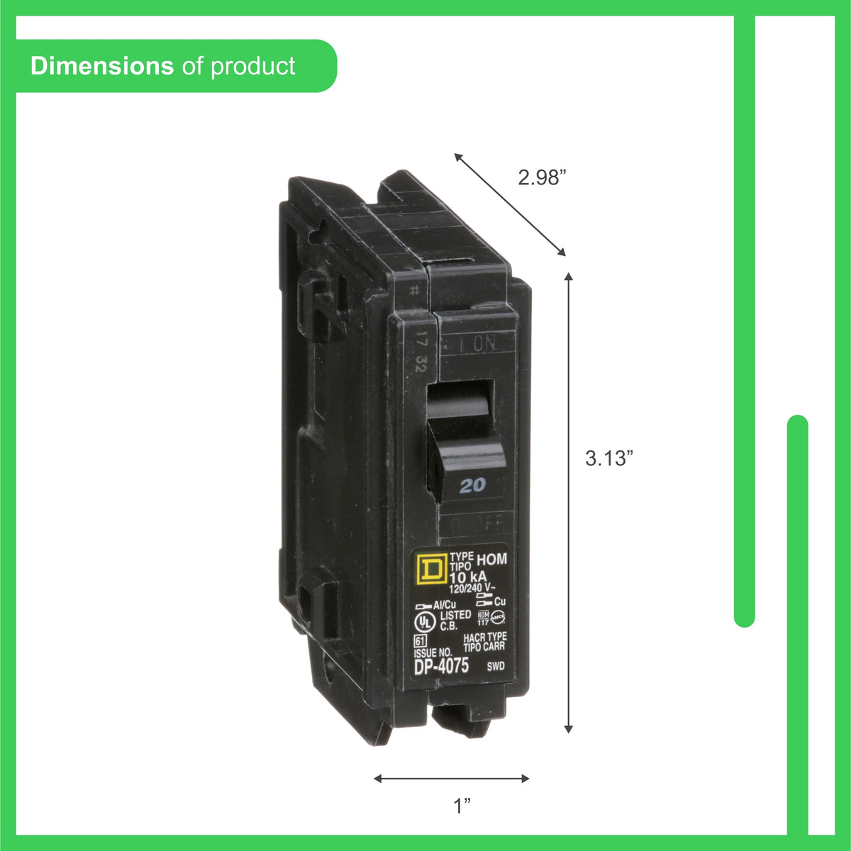 Square D Homeline 20-Amp Single-Pole Standard Trip Circuit Breaker, 120/240V, 10kA AIR (HOM120CP)