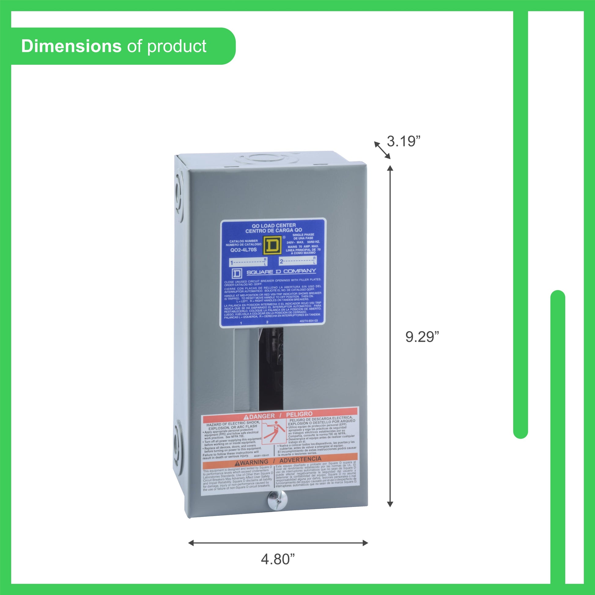 Square D QO 70-Amp 2-space load center - angle view