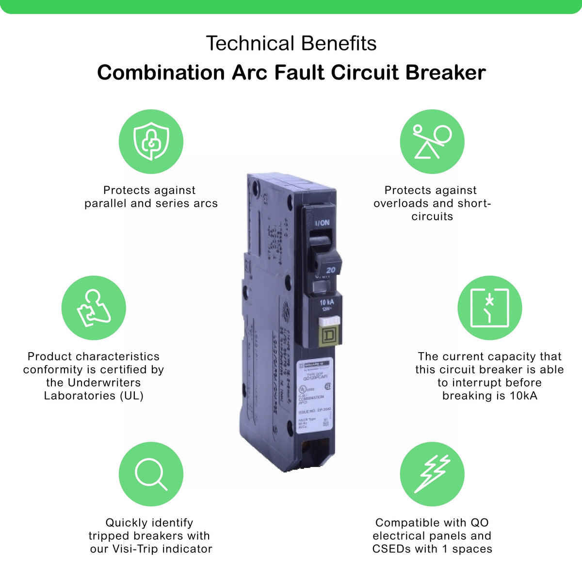 Square D QO 20-Amp 1-Pole Plug-On Neutral Combination Arc Fault Circuit Breaker (QO120PCAFIC)