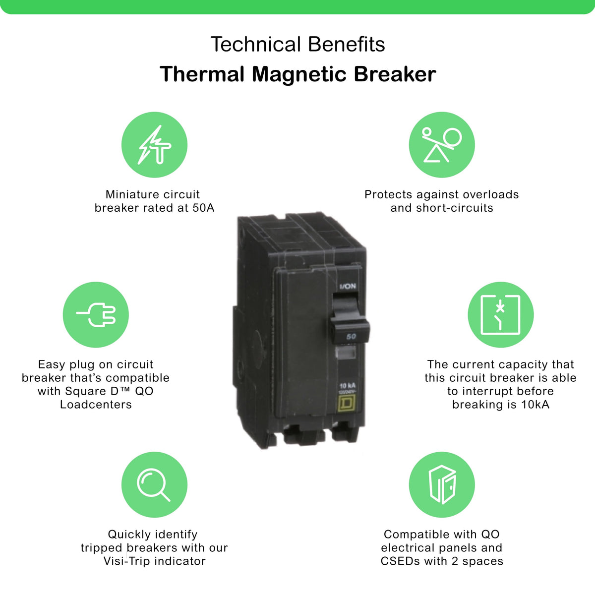 Square D QO 50-Amp 2-Pole Standard Trip Circuit Breaker, 120/240V, 10kA