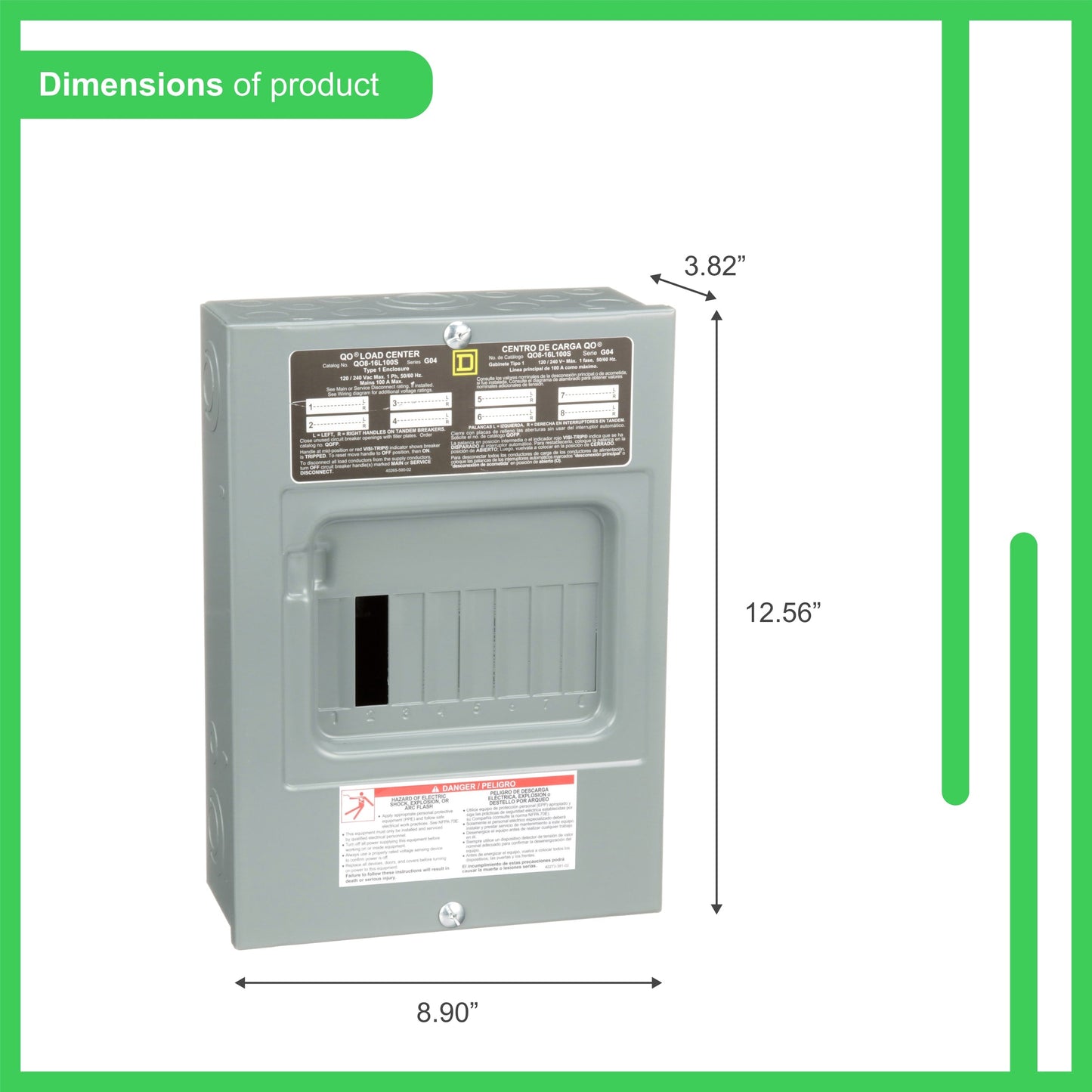 Square D Square D QO Brand Only 100-Amp 8-space load center - angle view