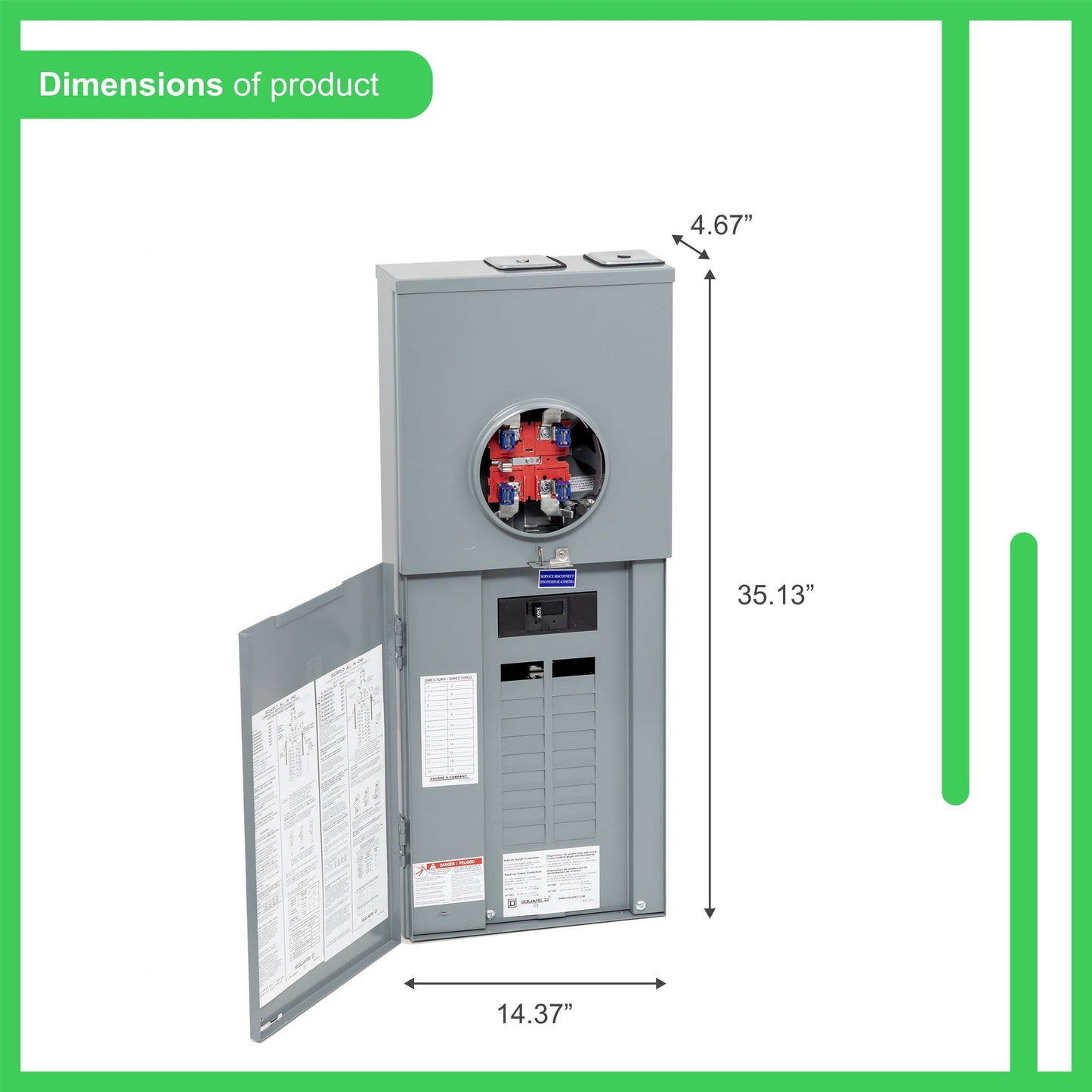 Square D Homeline Ringless Overhead/Underground 200-Amp 20-space load center - angle view