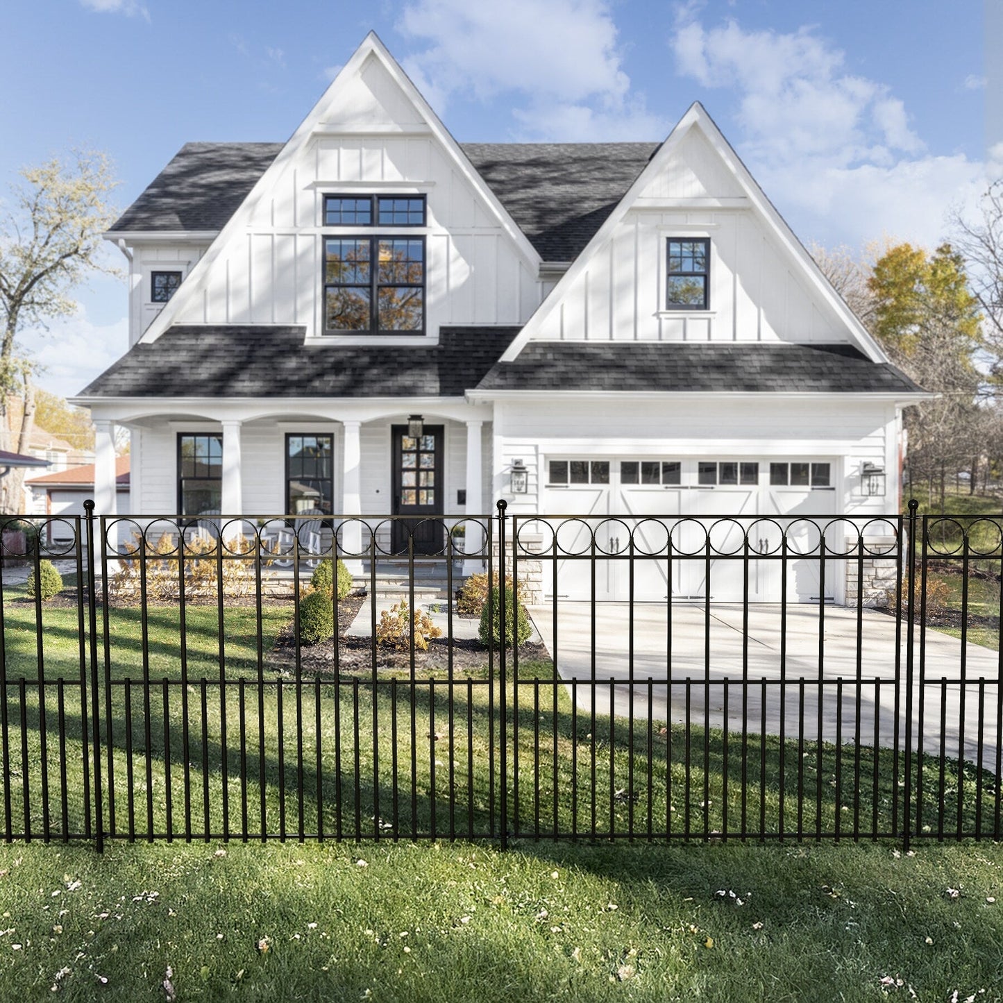 YARDLINK Grand Ambrose 3-ft H x 4-ft W Powder Coated Galvanized Steel Decorative Metal Flat-top No Dig Decorative Fence Panel