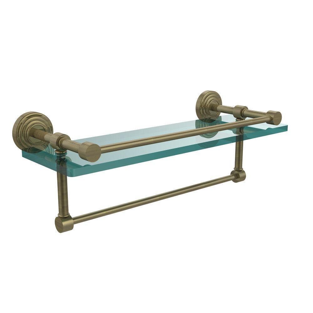 16 in. L  x 5 in. H  x 5 in. W Clear Glass Bathroom Shelf with Towel Bar in Polished Nickel - Super Arbor