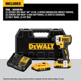 DEWALT XR 20-Volt MAX Brushless 1/4-in 3-Speed Cordless Impact Driver Kit, 2 x 2.0Ah Batteries, Charger & Hard Case
