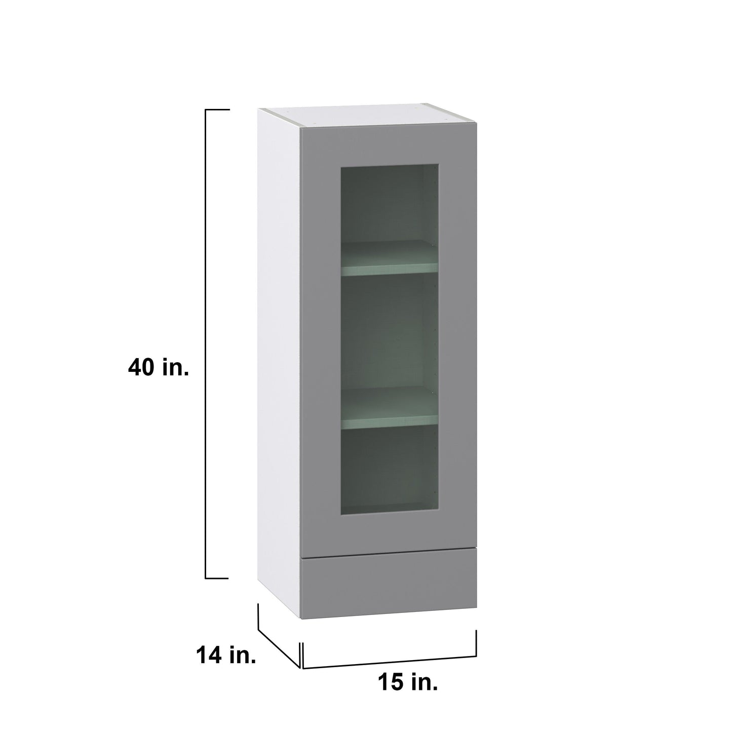 Hugo&Borg Beaumont 15-in W x 40-in H x 14-in D Slate Gray Wall Fully Assembled Cabinet (Recessed Panel Glass Door Style)