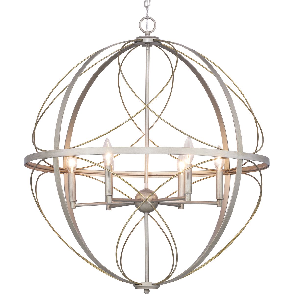 Progress Lighting Brandywine 6-Light Silver Ridge Transitional Globe Large Hanging Pendant Light