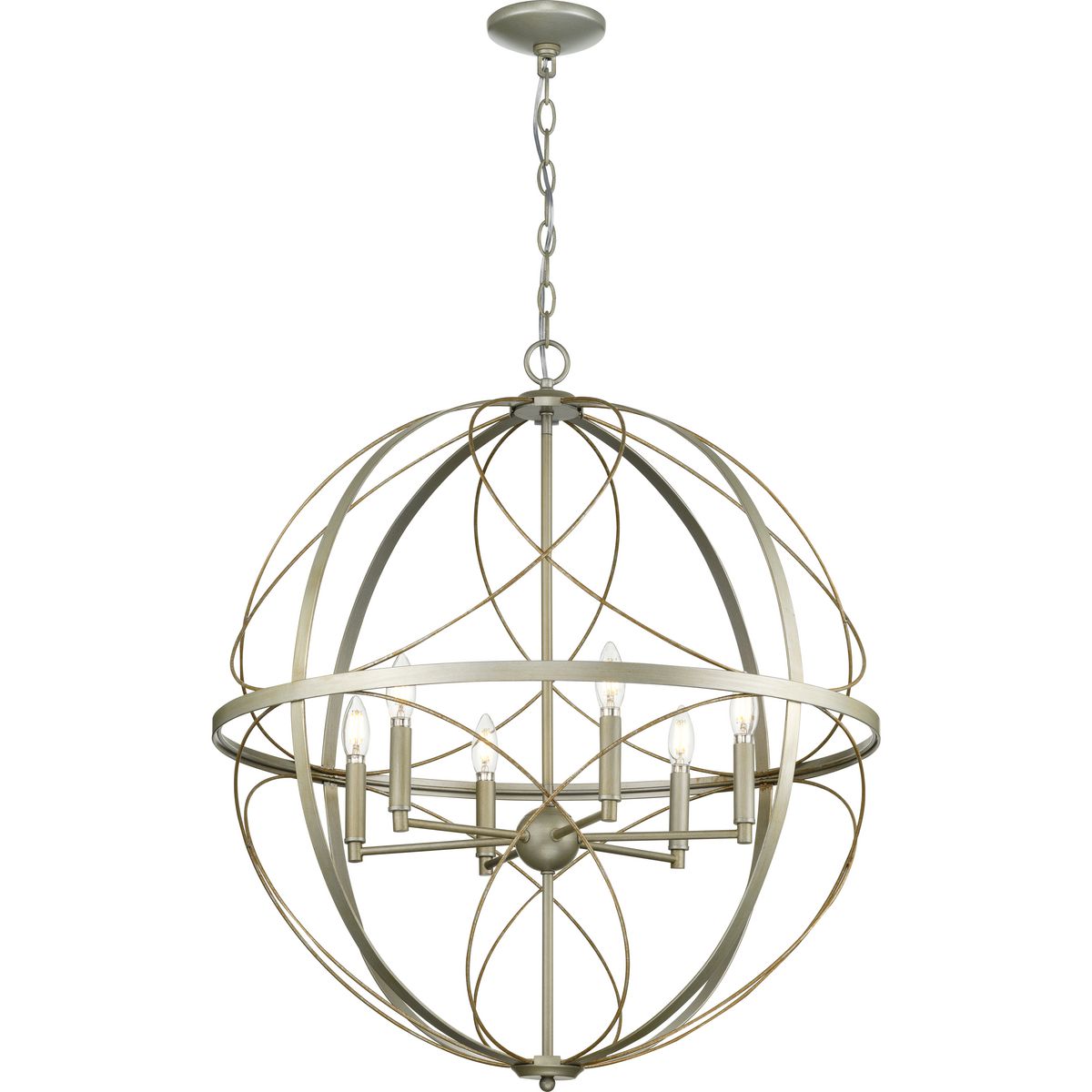 Progress Lighting Brandywine 6-Light Silver Ridge Transitional Globe Large Hanging Pendant Light