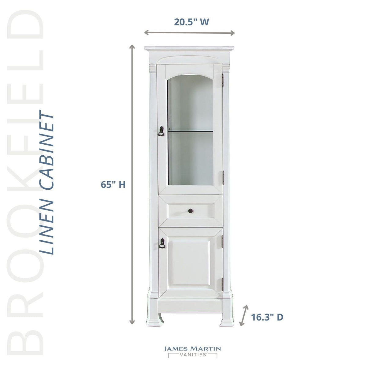 James Martin Vanities Brookfield 20.5-in x 65-in x 16.3-in Bright White Freestanding Soft Close Linen Cabinet