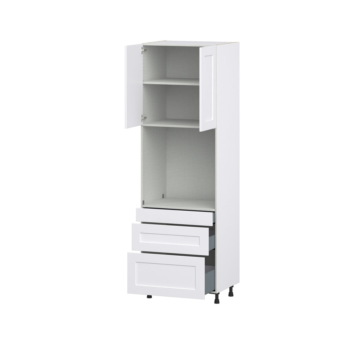 Hugo&Borg Jolie 30-in W x 94.5-in H x 24-in D Warm White 3-Drawers Single Oven Pantry Fully Assembled Cabinet (Recessed Panel Shaker Style)