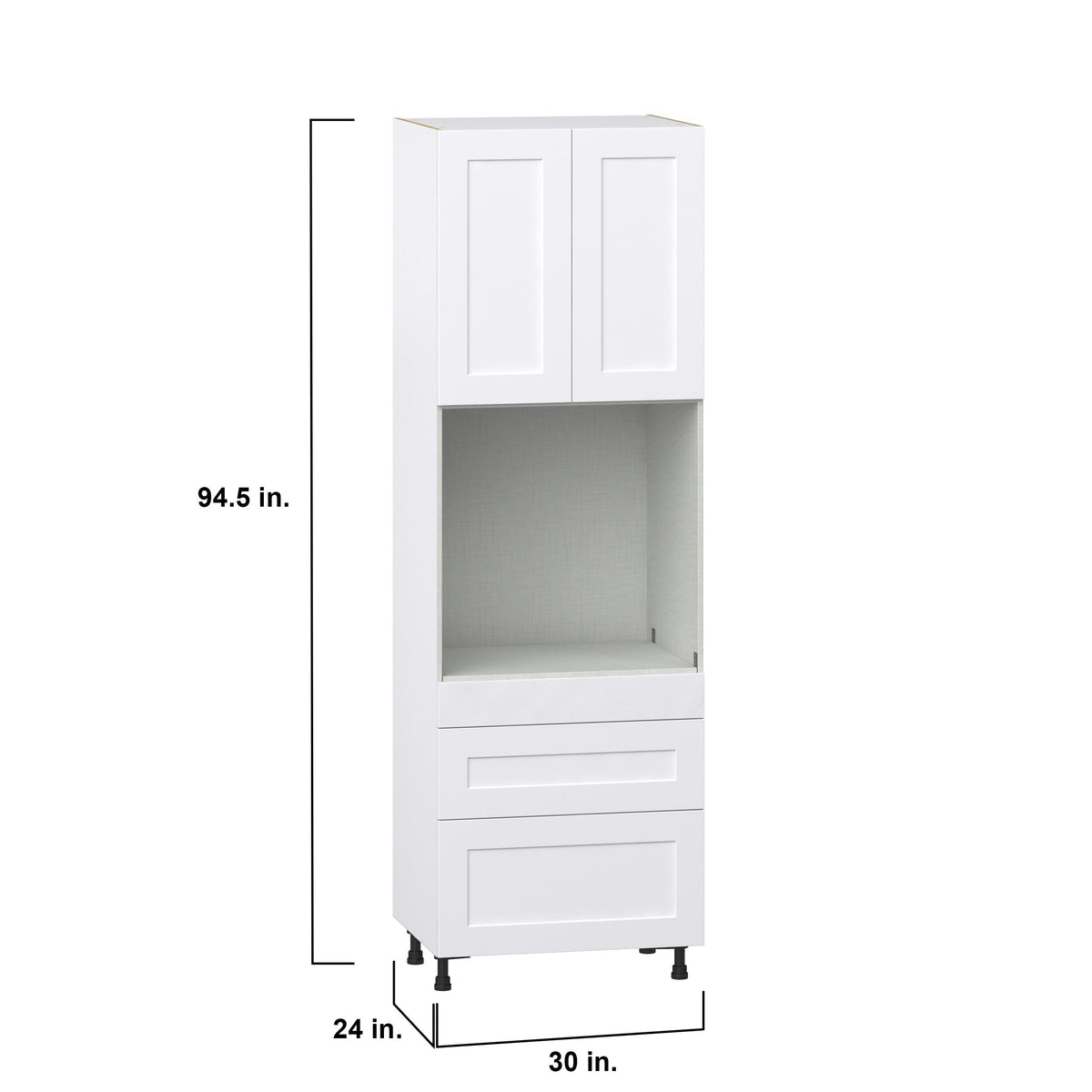 Hugo&Borg Jolie 30-in W x 94.5-in H x 24-in D Warm White 3-Drawers Single Oven Pantry Fully Assembled Cabinet (Recessed Panel Shaker Style)