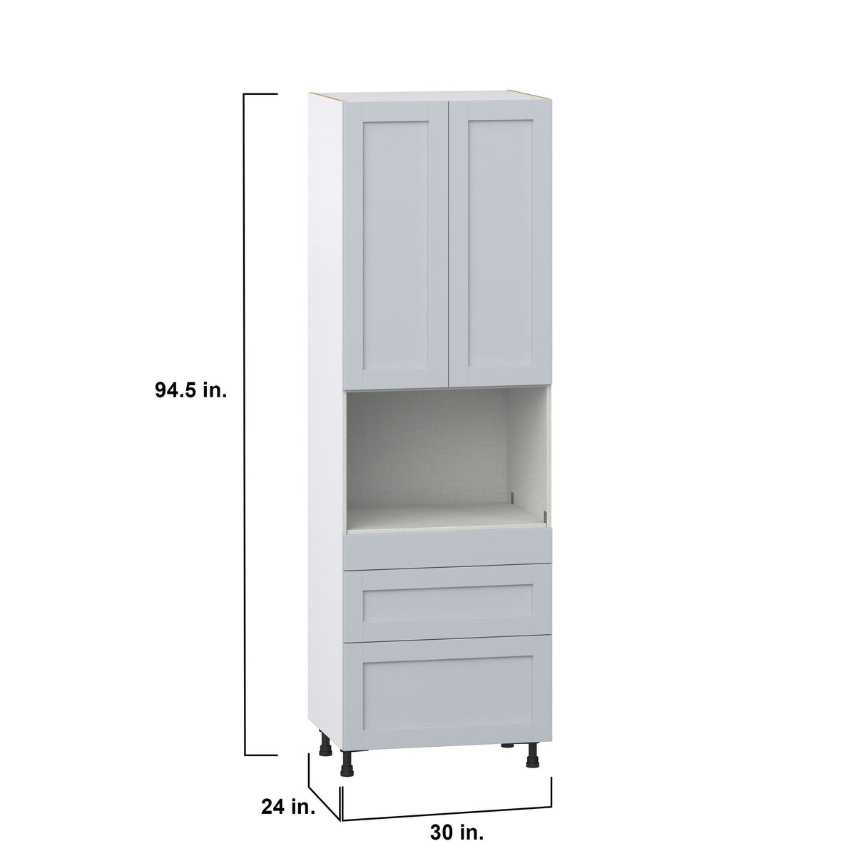 Hugo&Borg Charlesberg 30-in W x 94.5-in H x 24-in D Gray 3-Drawers Microwave Pantry Fully Assembled Cabinet (Recessed Panel Shaker Style)