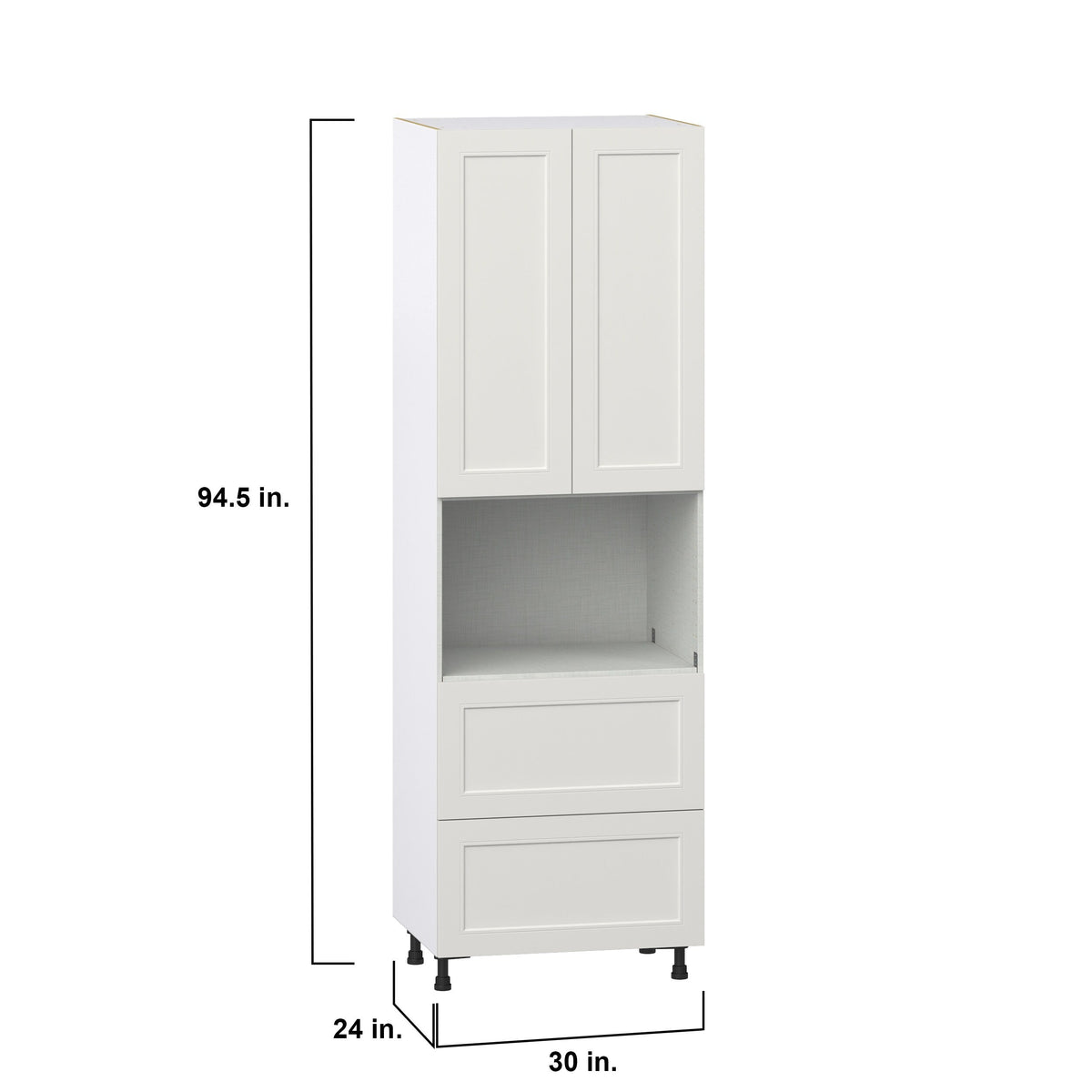 Hugo&Borg Belcourt 30-in W x 94.5-in H x 24-in D Gray Painted 2-Drawers Microwave Pantry Fully Assembled Cabinet (Recessed Panel Shaker Style)