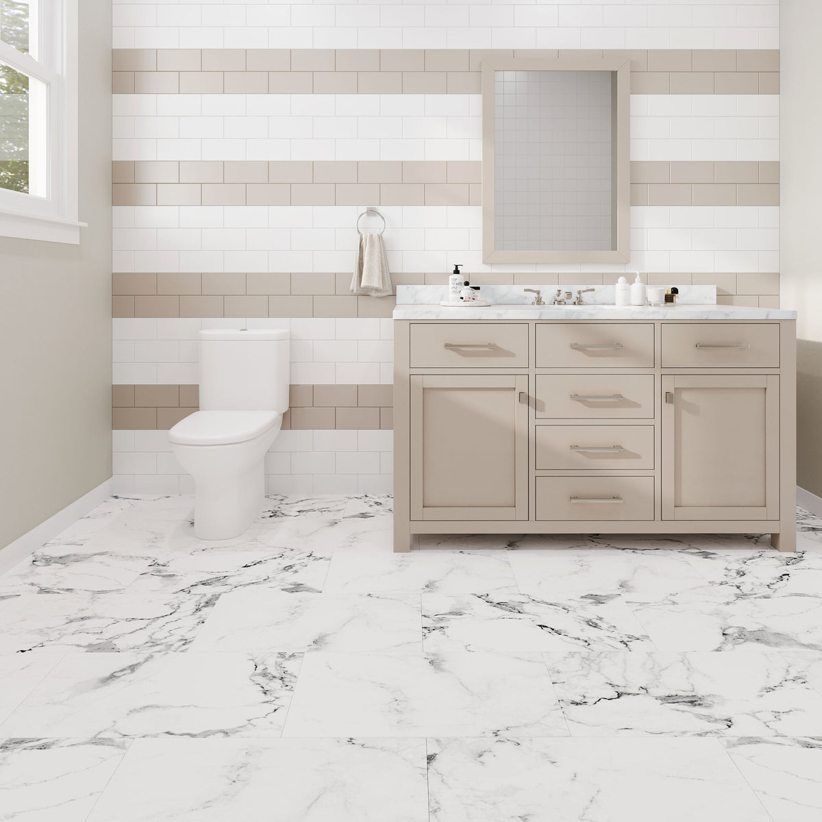 Lucida USA Calacatta White Marble Look 22-mil x 12-in W x 24-in L Waterproof Interlocking Luxury Vinyl Tile Flooring (16-sq ft/ Carton)
