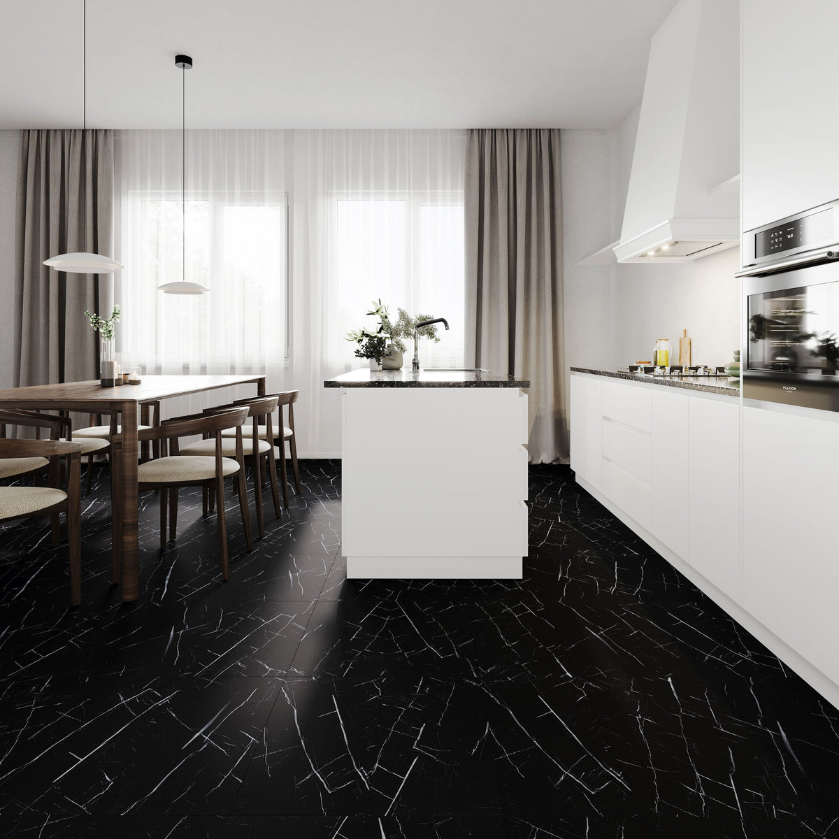 Lucida USA Nero Marquina Black Marble Look 22-mil x 12-in W x 24-in L Waterproof Interlocking Luxury Vinyl Tile Flooring (16-sq ft/ Carton)