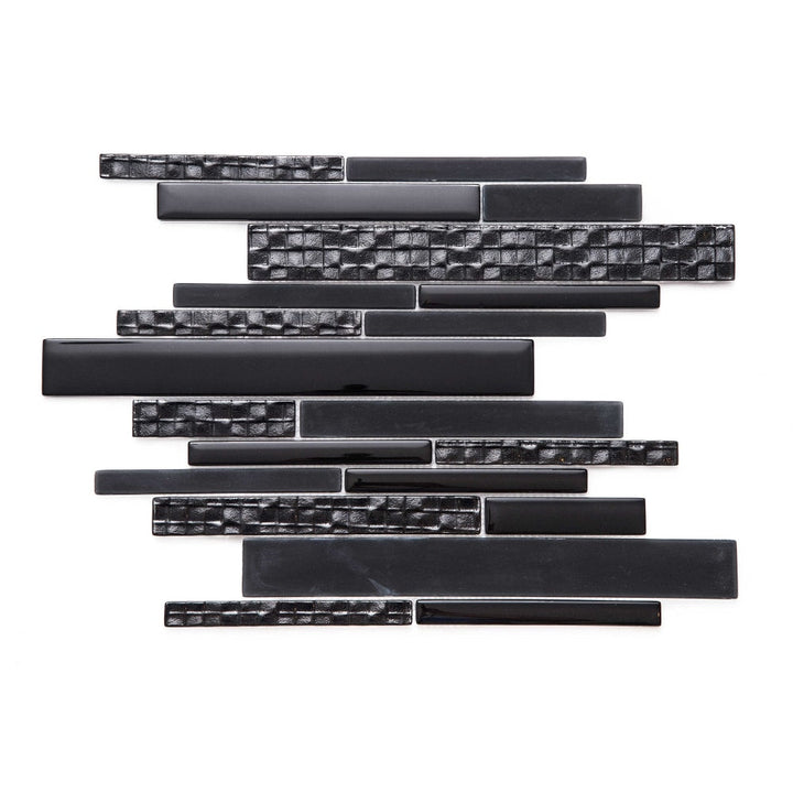 The Tile Life Karma Black 12-in x 12-in Frosted Glass Brick look Linear Mosaic Wall Tile product image