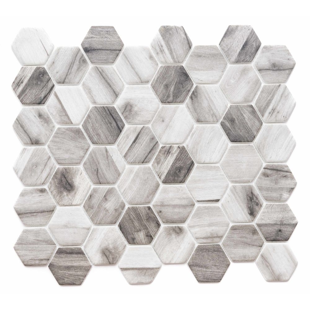 The Tile Life Honeycomb Gray 2-in x 2-in Matte Glass Wood look Hexagon Mosaic Wall Tile product image