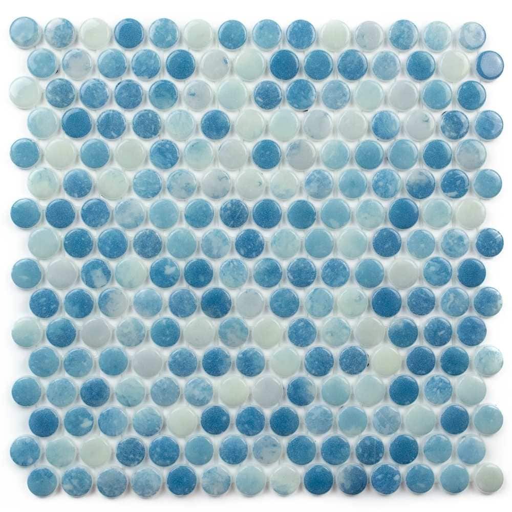 The Tile Life Eterna Penny Blue 1-in x 1-in Multi-finish Glass Round Mosaic Floor and Wall Tile product image