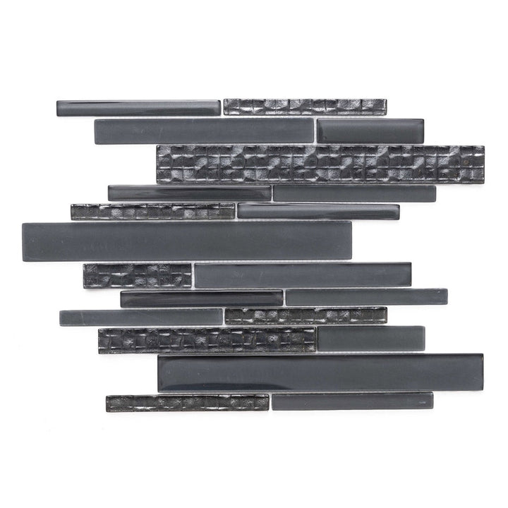 The Tile Life Karma Charcoal 12-in x 12-in Frosted Glass Brick look Linear Mosaic Wall Tile product image