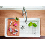 PROFINA Farmhouse Apron-Front Fireclay 36 in. Single Bowl Kitchen Sink with Beechwood Cutting Board in White - Super Arbor