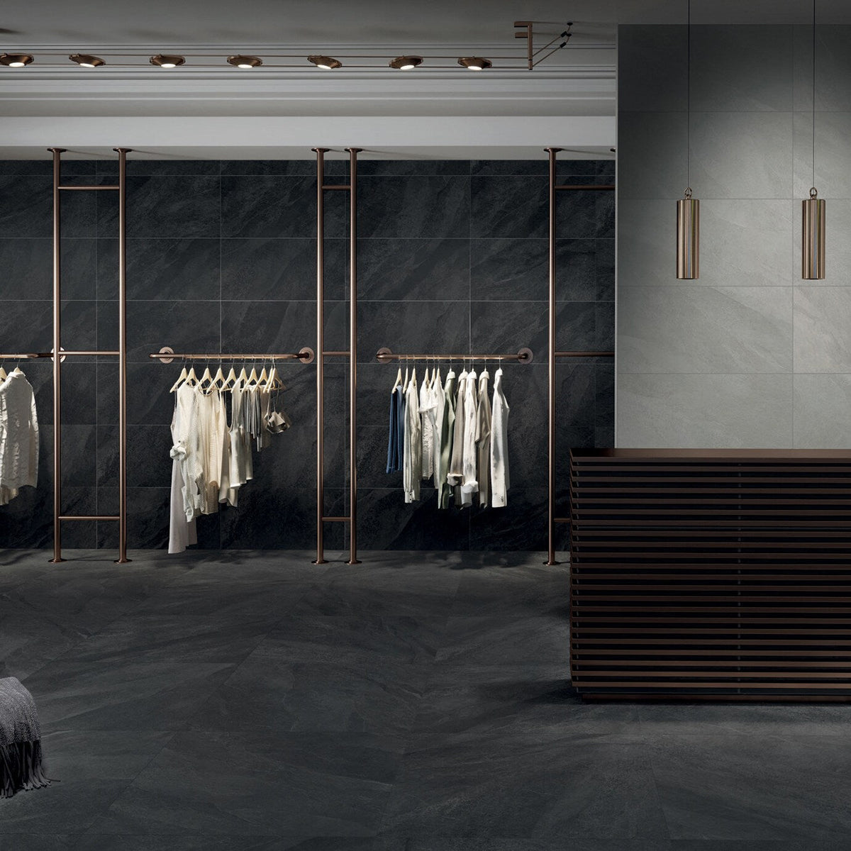 Giorbello Hurricane Black 24-in x 24-in Glazed Porcelain Stone Look Floor and Wall Tile (12-sq. ft/ Carton)
