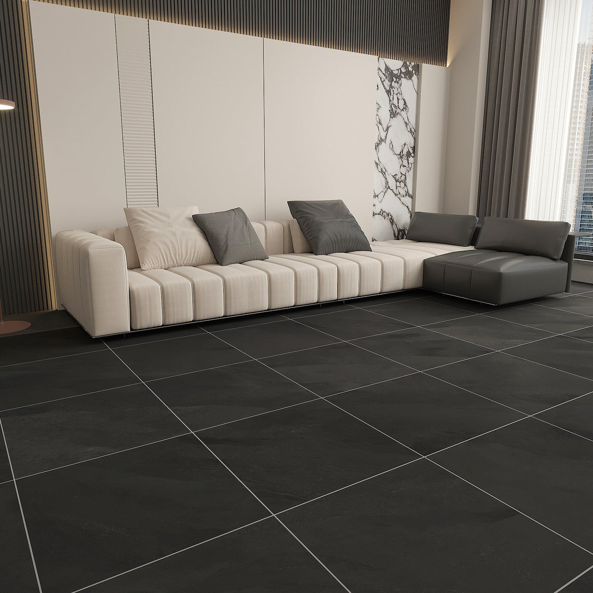 Giorbello Hurricane Black 24-in x 24-in Glazed Porcelain Stone Look Floor and Wall Tile (12-sq. ft/ Carton)