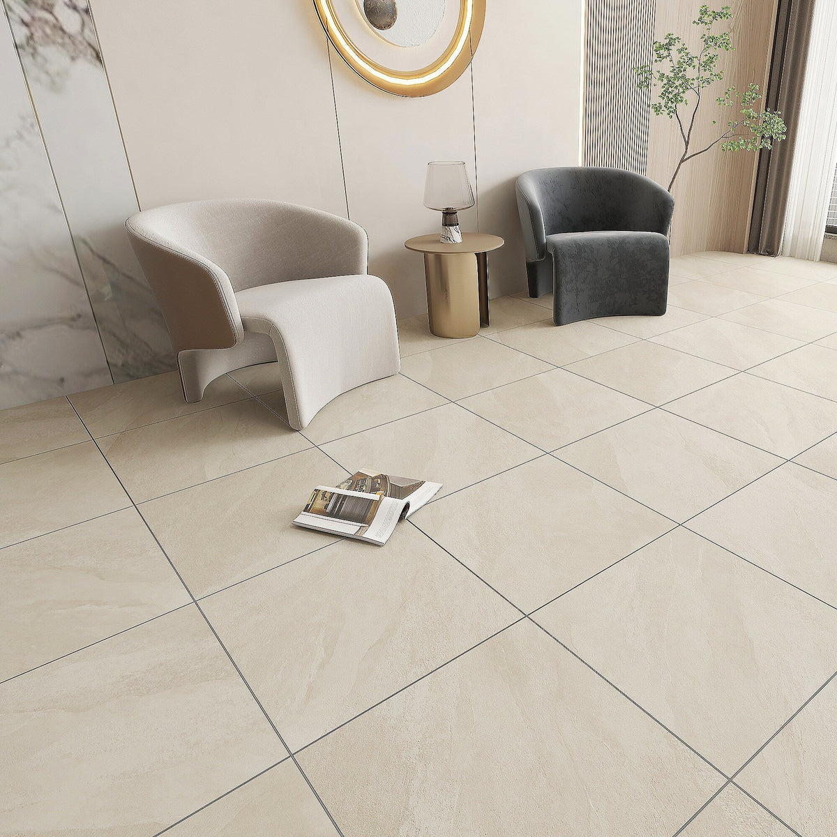 Giorbello Hurricane Sand 24-in x 24-in Glazed Porcelain Stone Look Floor and Wall Tile (12-sq. ft/ Carton)