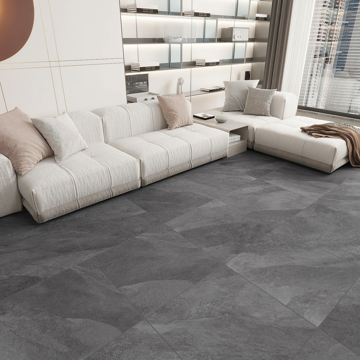 Giorbello Hurricane Coal 24-in x 24-in Glazed Porcelain Stone Look Floor and Wall Tile (12-sq. ft/ Carton)