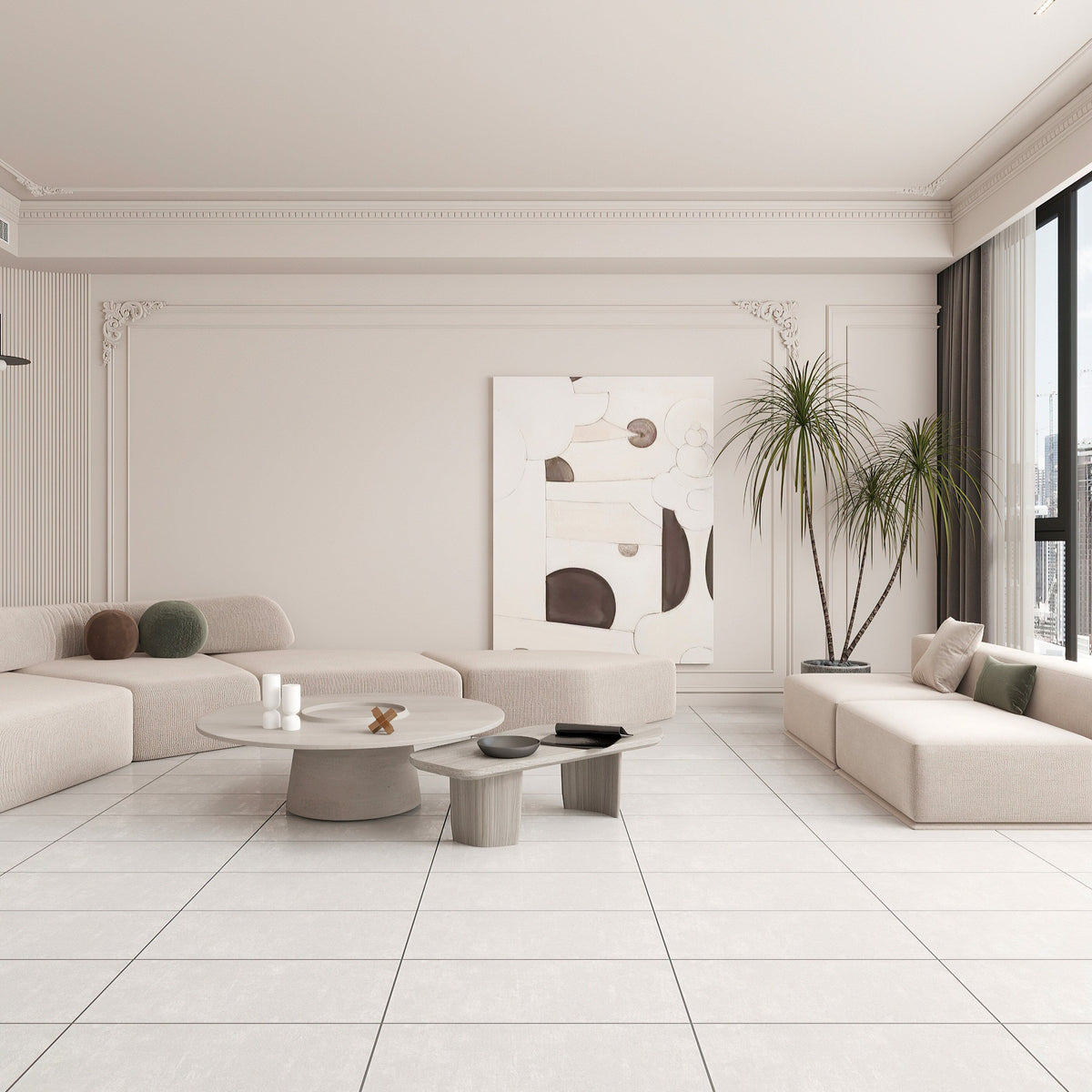Giorbello Carved Moon White 12-in x 24-in Glazed Porcelain Floor and Wall Tile (10-sq. ft/ Carton)