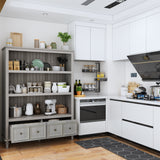 FUFU&GAGA Rustic Gray Kitchen Pantry Cabinet with 3 Shelves and 4 Drawers - Country/Cottage Style