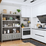 FUFU&GAGA Rustic Gray Kitchen Pantry Cabinet with 3 Shelves and 4 Drawers - Country/Cottage Style