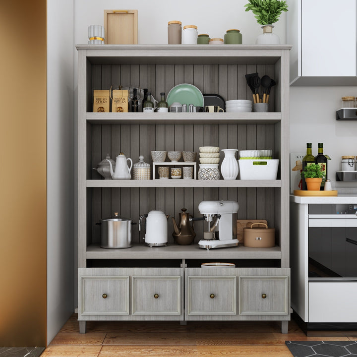 FUFU&GAGA Rustic Gray Kitchen Pantry Cabinet with 3 Shelves and 4 Drawers - Country/Cottage Style