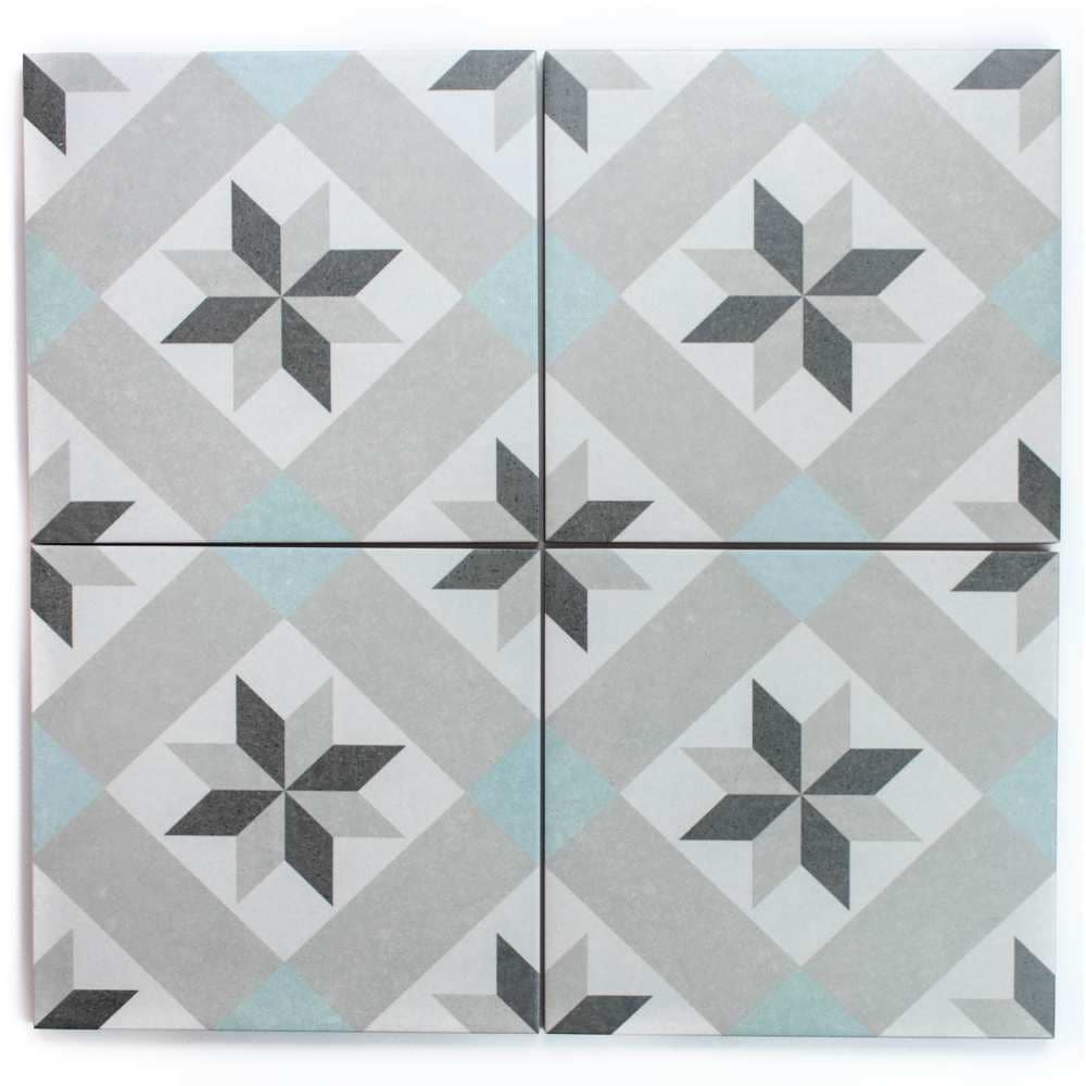 The Tile Life Moon Star Gray 9-in x 9-in Matte Porcelain Encaustic Floor and Wall Tile product image