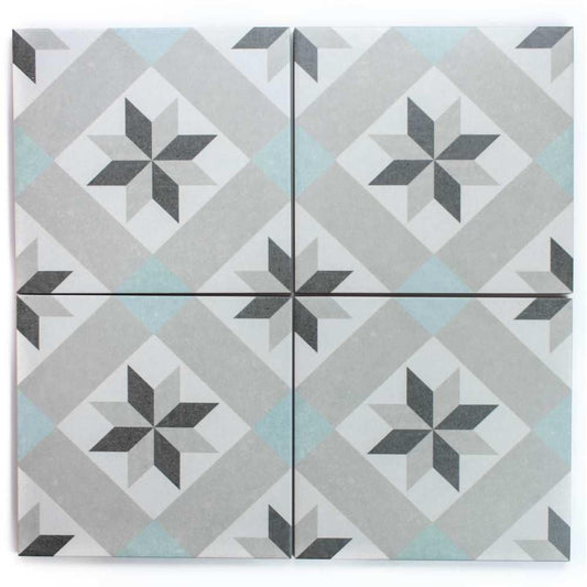 The Tile Life Moon Star Gray 9-in x 9-in Matte Porcelain Encaustic Floor and Wall Tile product image