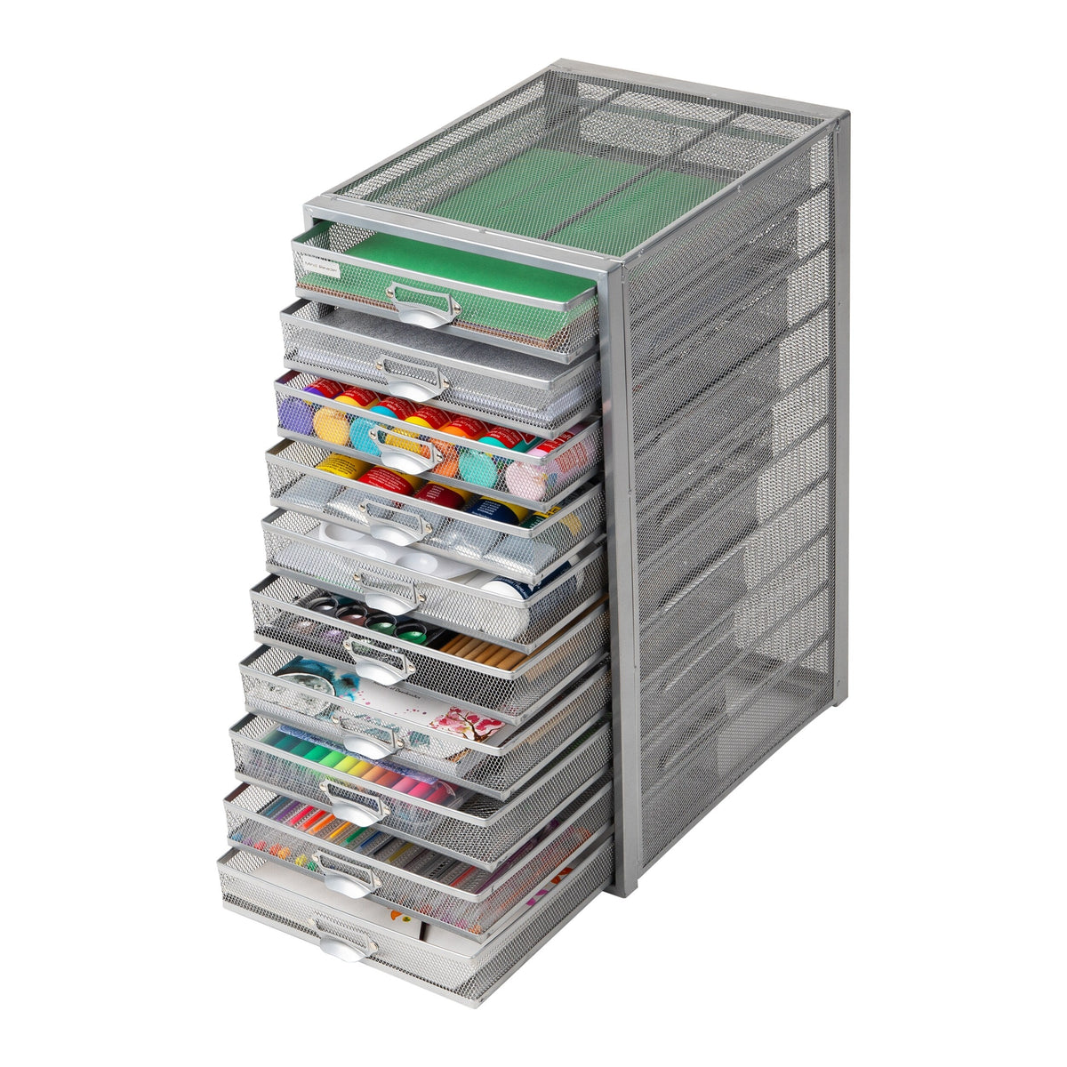 Mind Reader Silver Metal Mesh Desk Organizer with Pull-Out Drawers - Modern Design, Versatile and Easy to Organize