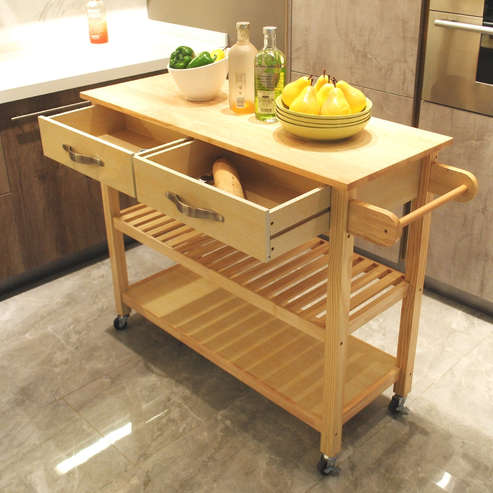 Miki Shinly Brown Mdf Base with Mdf Top Rolling Kitchen Cart (17-in x 45-in x 35-in)