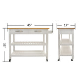 Miki Shinly White Mdf Base with Wood Top Rolling Kitchen Island (17-in x 35-in x 45-in)